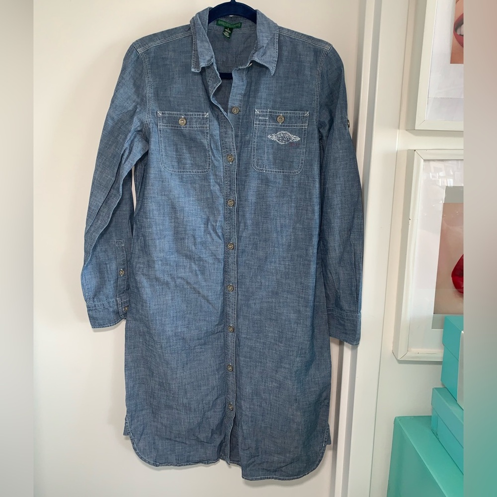 Ralph Lauren Jeans Co Green Label Woman’s Stamped Logo Shirt Dress Preppy